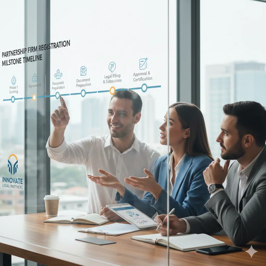 Professional partners collaborating on the Partnership Firm registration milestone timeline